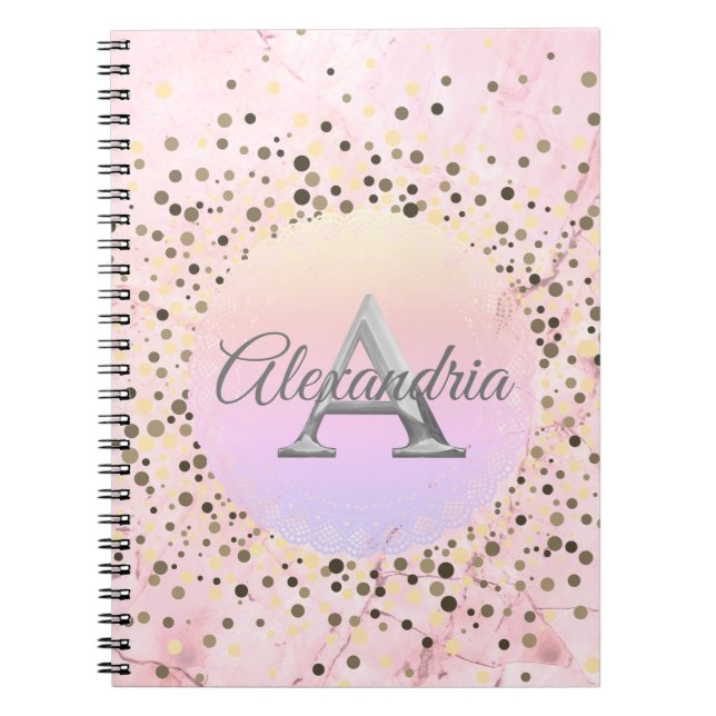 Carnet Monogramme en marbre rose (Devant)