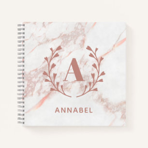 Carnet Monogramme en marbre rose Toute initiale et nom pe