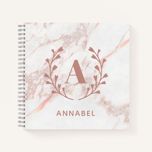 Carnet Monogramme en marbre rose Toute initiale et nom pe (Devant)