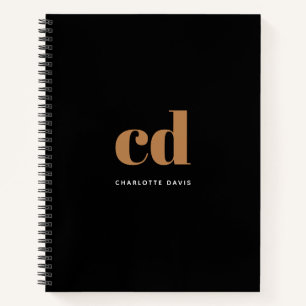 Carnet Monogramme en or noir initiales minimaliste modern
