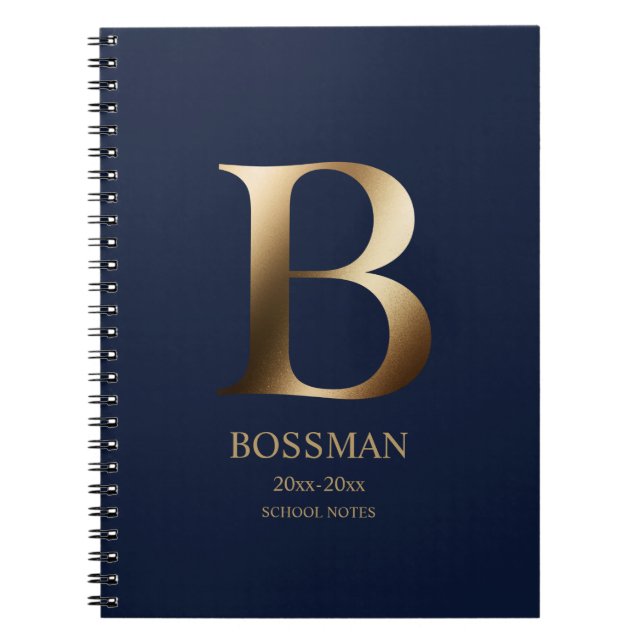 Carnet Monogramme en or personnalisé | Bleu marine (Devant)