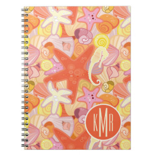 Carnet Monogramme en pastel des créatures de mer