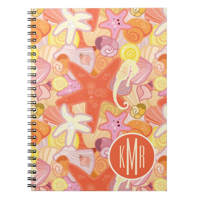 Carnet Monogramme en pastel des créatures | de mer (Devant)
