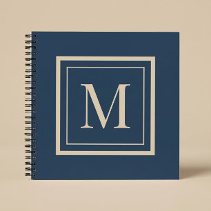 Carnet Monogramme encadré bleu personnalisé et vanille