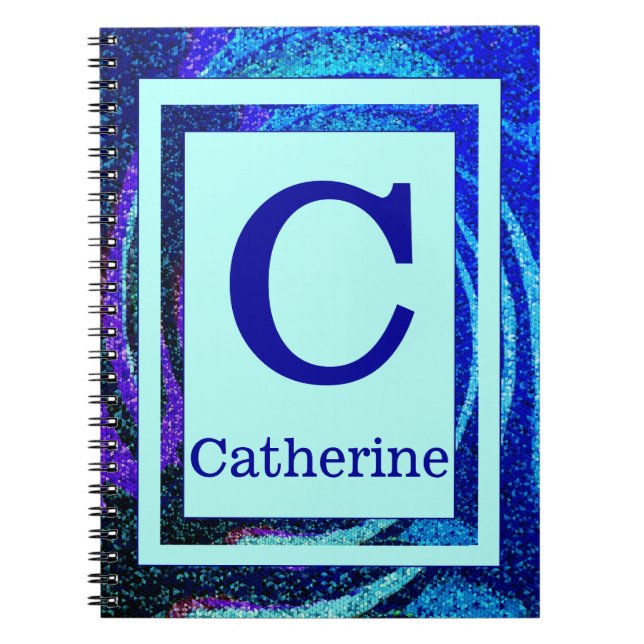 Carnet Monogramme et nom bleus de cadre de mosaïque (Devant)