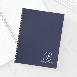 Carnet Monogramme et nom de script personnalisé bleu mari