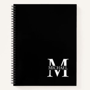 Carnet Monogramme et nom élégant personnalisé noir