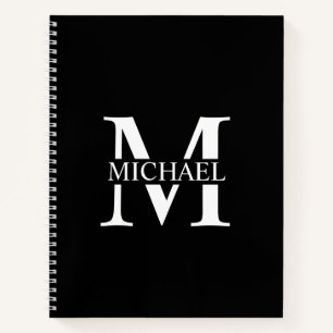 Carnet Monogramme et nom élégant personnalisé noir