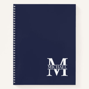 Carnet Monogramme et nom élégants personnalisés bleu mari