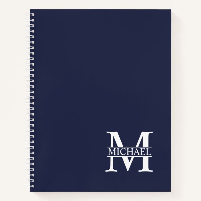 Carnet Monogramme et nom élégants personnalisés bleu mari (Devant)