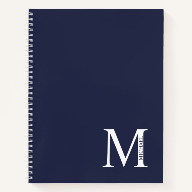 Carnet Monogramme et nom élégants personnalisés bleu mari (Devant)