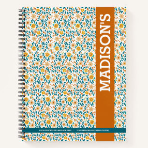 Carnet Monogramme et nom floraux personnalisés