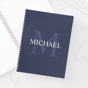 Carnet Monogramme et nom personnalisés Marine Blue