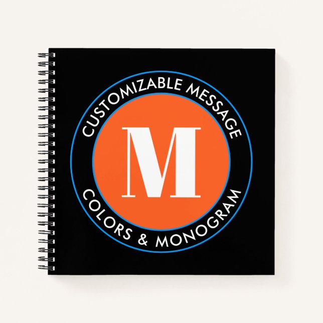 Carnet Monogramme et texte en gras | Blanc noir orange et (Devant)