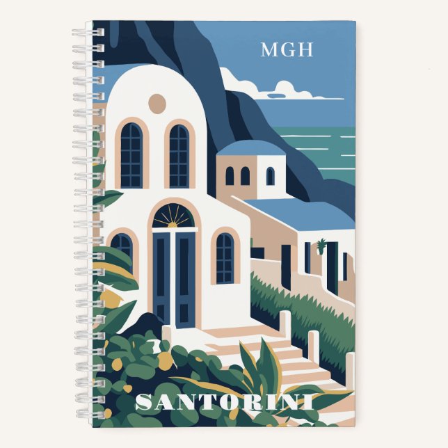 Carnet Monogramme et texte personnalisés Santorin Grèce (Recto)