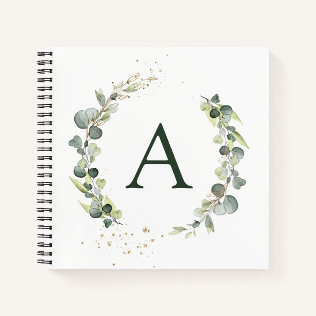 Carnet Monogramme Eucalyptus Vert Blanc Botanique (Devant)