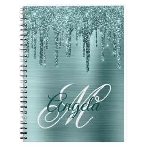 Carnet Monogramme fantaisie goutte de paillettes en feuil