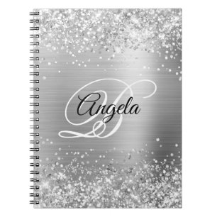Carnet Monogramme fantaisie métallisé argent pailleté