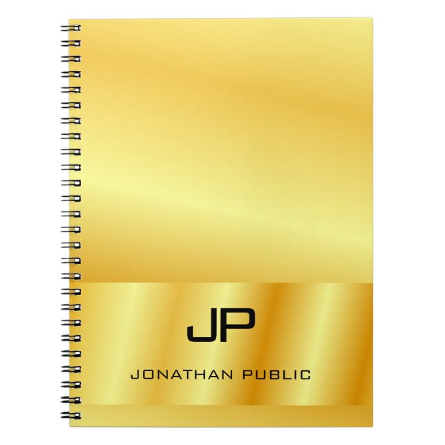 Carnet Monogramme Faux Or Personnalisé Élégant Modèle (Devant)