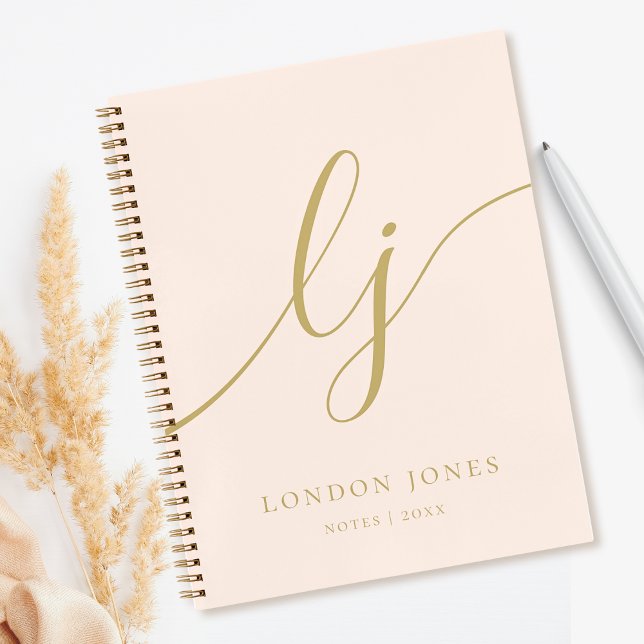 Carnet Monogramme Féminin Calligraphie Initial Rose Pâle  (Créateur téléchargé)