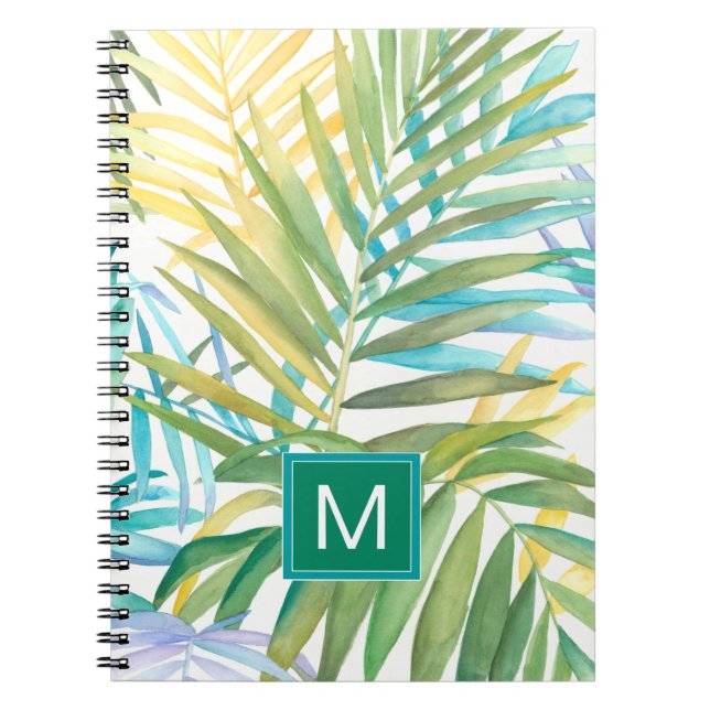 Carnet Monogramme | Feuilles de palmiers tropicaux (Devant)