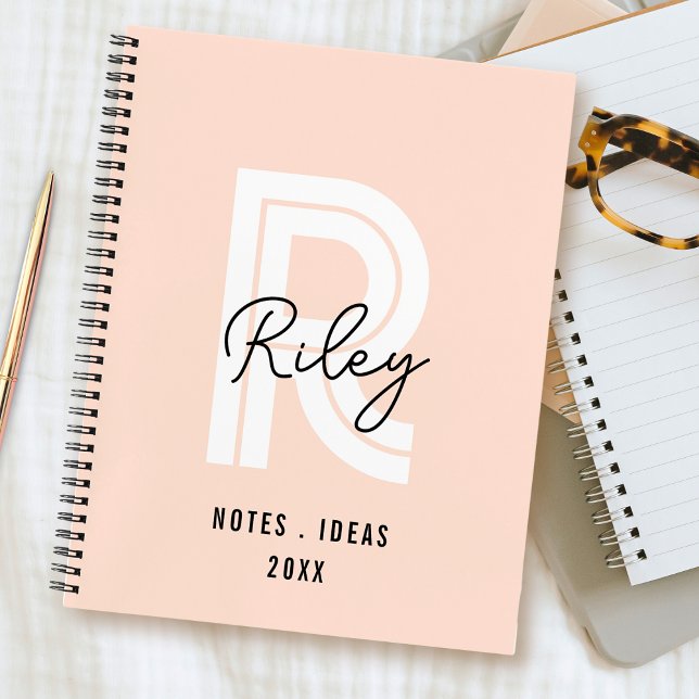 Carnet Monogramme Fille Script Blush rose mignon Retro te (Créateur téléchargé)