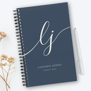 Carnet Monogramme fillette Calligraphie 2 Initiales Marin