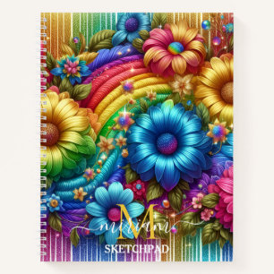 Carnet Monogramme Fleur Floral Arc-en-ciel Féminin