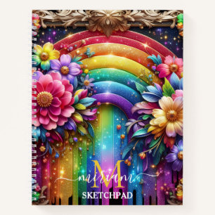 Carnet Monogramme Fleur Floral Arc-en-ciel Féminin