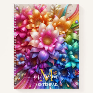 Carnet Monogramme Fleur Floral Arc-en-ciel Féminin
