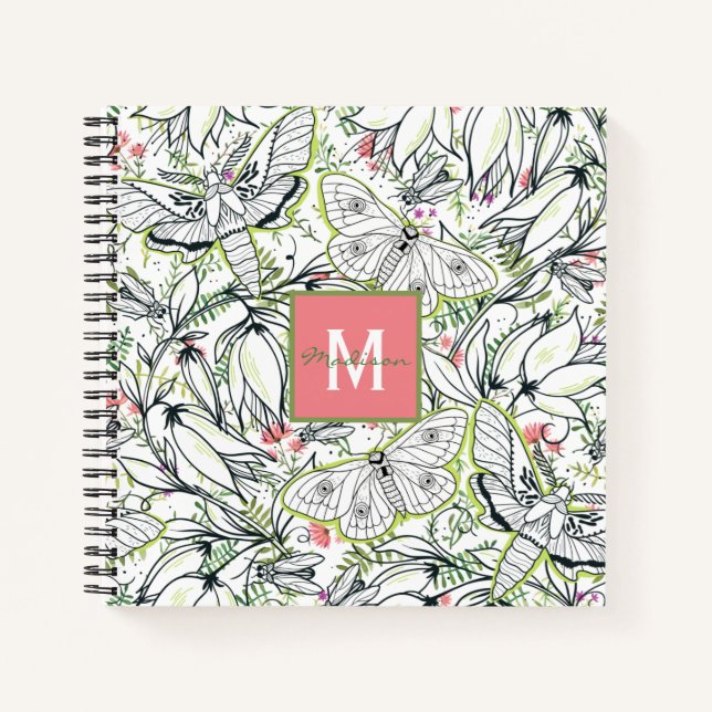 Carnet Monogramme floral de printemps papillon (Devant)