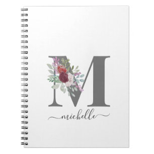 Carnet Monogramme Floral Initial Nom Moderne