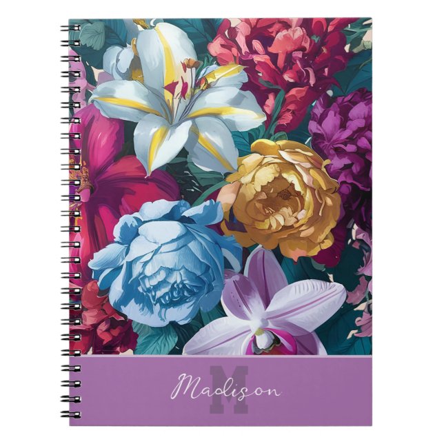 Carnet monogramme floral moderne coloré personnalisé (Devant)