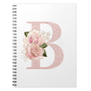 Carnet Monogramme Floral Pailleté Or Rose Féminin B