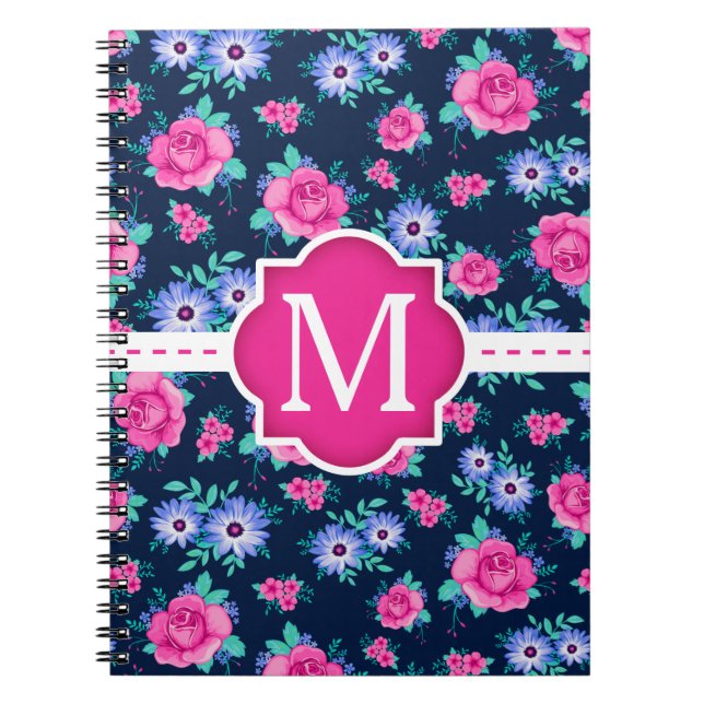 Carnet Monogramme floral rose de coutume de motif de (Devant)
