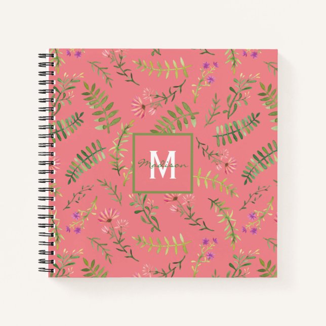 Carnet Monogramme floral rose de printemps (Devant)