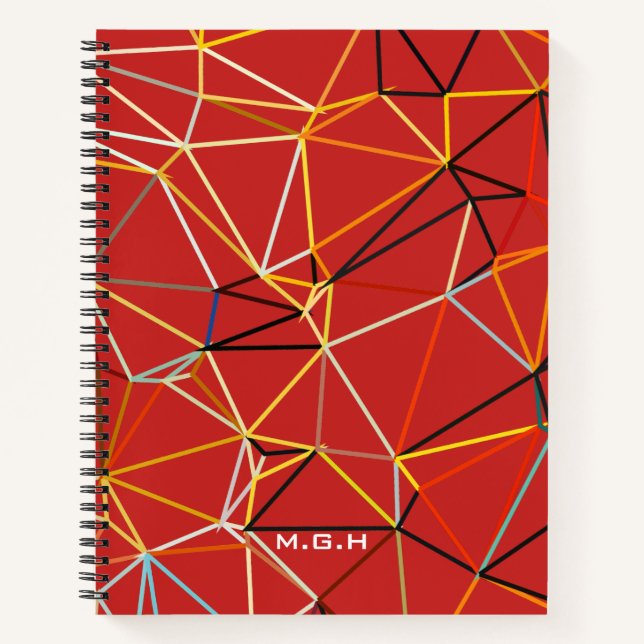 Carnet Monogramme Géométrique Abstrait Rouge Dynamique (Devant)