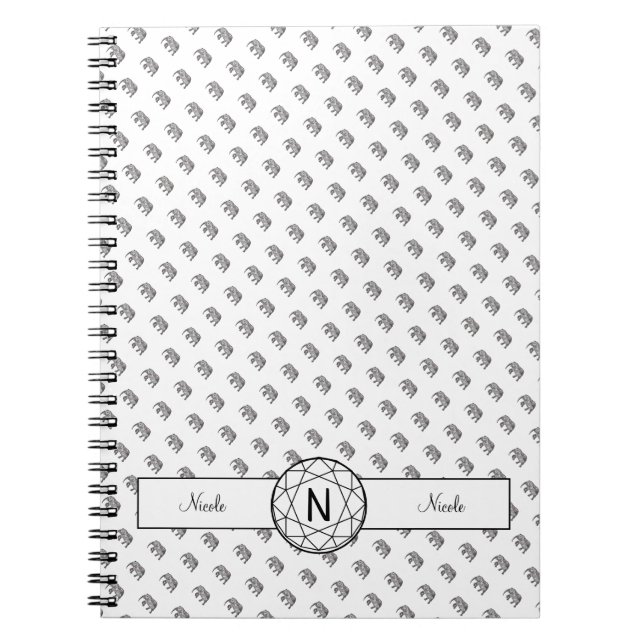 Carnet Monogramme géométrique éléphant noir et blanc (Devant)