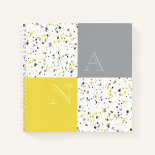 Carnet Monogramme gris jaune moderne Terrazzo