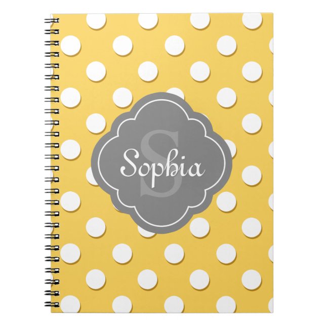 Carnet Monogramme gris Motif Polka Jaune (Devant)