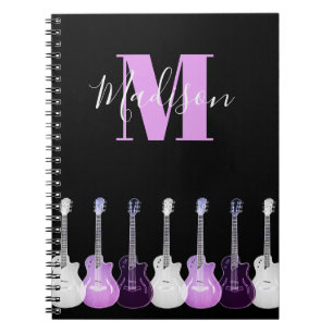 Carnet Monogramme Guitare acoustique illustration rose