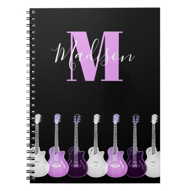 Carnet Monogramme Guitare acoustique illustration rose (Devant)