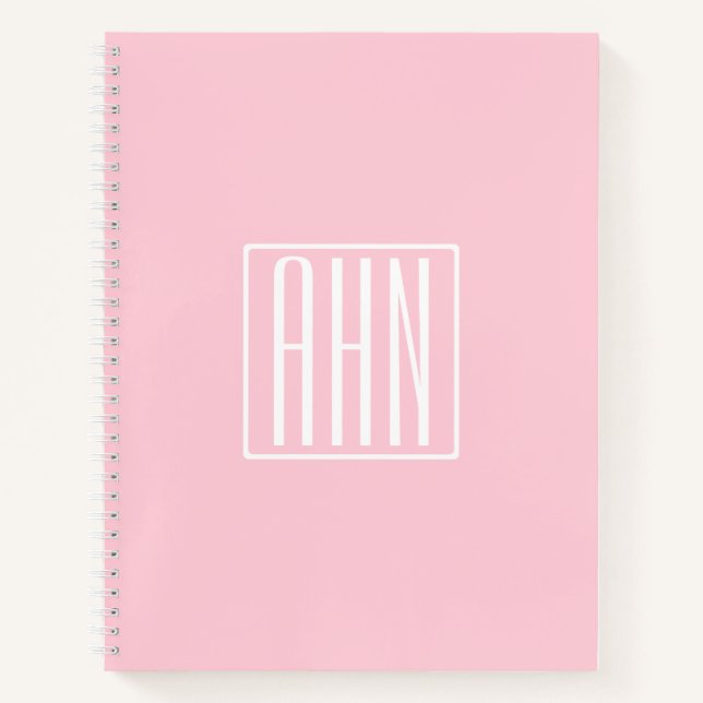 Carnet Monogramme initial | Blanc sur rose clair (Devant)