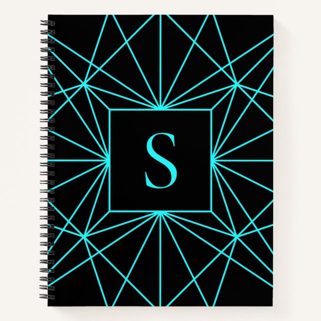 Carnet Monogramme initial | Design géométrique turquoise (Devant)