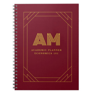 Carnet Monogramme Initial Doré Luxe Rouge Bourgogne