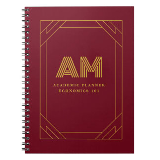 Carnet Monogramme Initial Doré Luxe Rouge Bourgogne