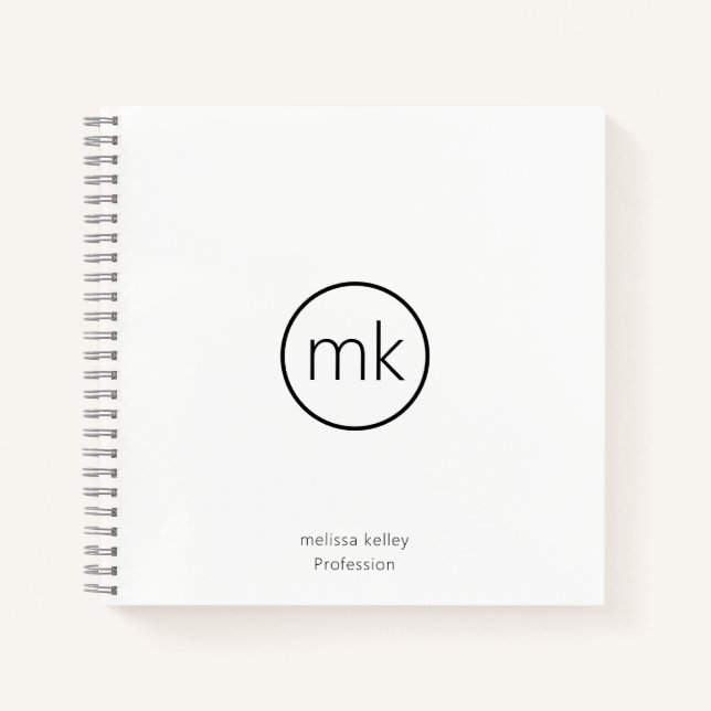 Carnet Monogramme Initial Minimal Professionnel Blanc Pro (Devant)