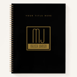 Carnet Monogramme initial noir et or moderne