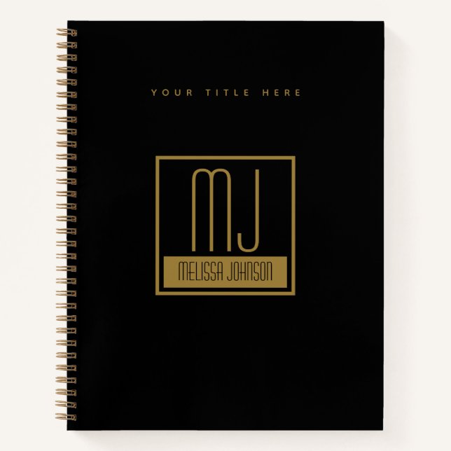 Carnet Monogramme initial noir et or moderne (Devant)