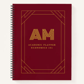 Carnet Monogramme Initial Or Luxe Or Rouge Bourgogne